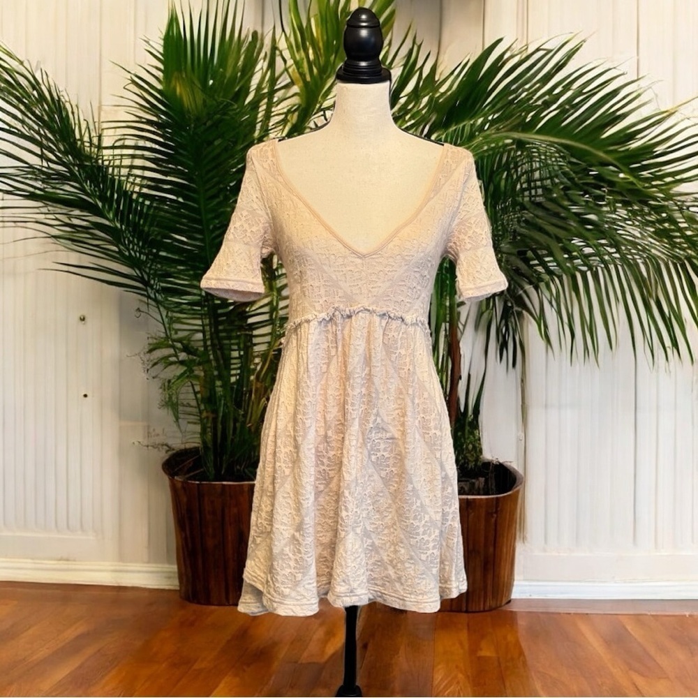 FREE PEOPLE Cream Lace Textured Fit & Flare Mini Dress – Size M